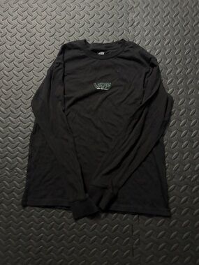 Vans Black Long Sleeve Tee with Green Logo Script